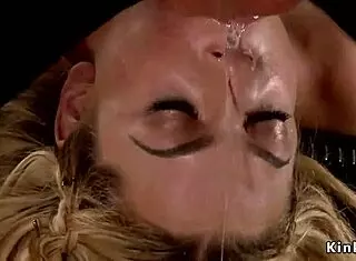 Tied Blonde in Stockings Gets Pussy Plugged