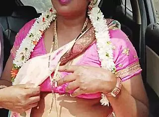 indian sexy saree bhabi enjoys car romance with telugu dirty talks
