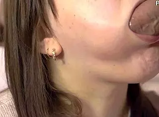 Oh wow, that blowjob was intense! Milf says after close-up cumshot in her mouth with tattoos visible.