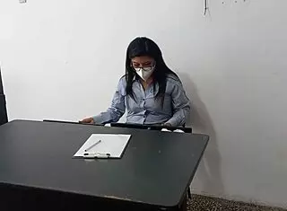 I fucked my stepdad's secretary in the office discovering she's a puta seducing me at work. We had sex on desk then standing slow.