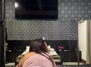 Brunette lover rips clothes for dirty striptease with tits slapping and screaming tease!