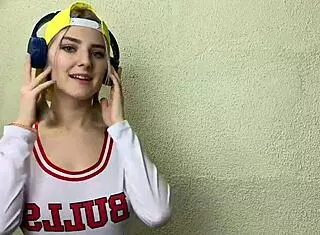 horny blonde teases her classmate with perfect body blowjob and handjob until he covers her big tits in cum