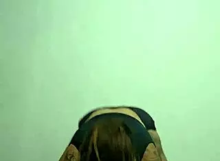 Exhibitionist Masturbates by Rubbing on Table Edge and Slapping Breasts