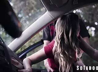 i pick up this petite slut hitchhiker kirsten scott and she deepthroats my big cock in the car