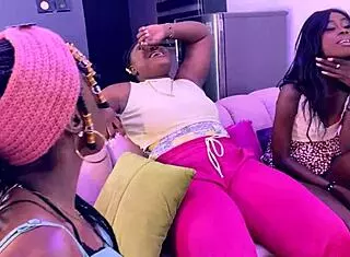 nigerian lesbian neighbors dive into wet pussy licking with ebony bbw toys and shaved lingerie in homemade muff diving session