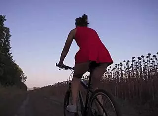 Hot Biker's Miniskirt Upskirt Flashing Teases Ass Worship Ride