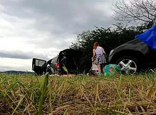 Blondes flash no panties under short dresses miniskirts during outdoor lingerie try-on voyeur fun