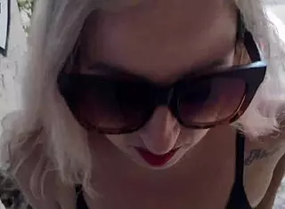 sex on the road with blonde milf in miniskirt getting outdoor blowjob and bent over doggystyle on big monster cock