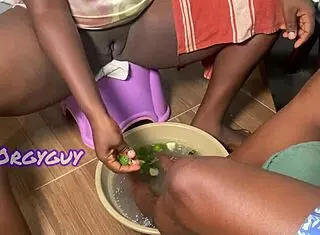 naughty black milf couple spreads juicy trimmed pussy homemade 1on1