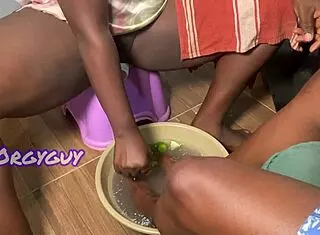 naughty black milf couple spreads juicy trimmed pussy homemade 1on1