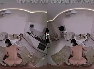 brunette babe with big tits ass gives pov blowjob handjob