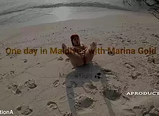 Marina Gold Takes Deepthroat Face Fuck to Squirting Cum on Beach Toilet