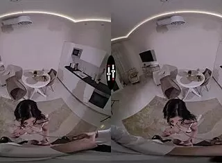 brunette babe with big tits ass gives pov blowjob handjob