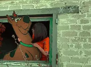 velma cosplay solves mysteries with scooby in outdoor public adventure