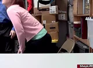 Curious teen shoplifter bends rules sucking officer's thick cock in backroom deal