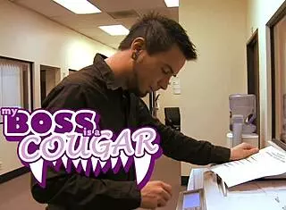 Blonde cougar's shaved pussy stuffed with massive cock deep