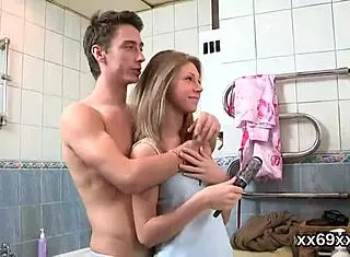 watch this guy help examine and ride virgin nympho's shaved pussy!