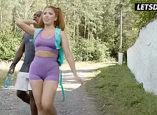 Damn! Stepsis Marina Gold's tight butthole wrecked by BBC lover outdoors!