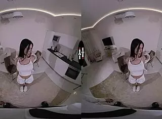 brunette babe with big tits ass gives pov blowjob handjob