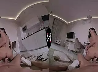 brunette babe with big tits ass gives pov blowjob handjob