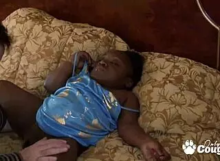 Black Midget Milf Sucks White Boner Then Rides It Cowgirl In Bizarre Interracial Fuck