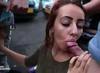 deepthroat bukkake swallow fest in public outdoor teen blowbang