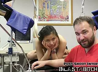 Raya Nguyen gulps dick twice then doctor pounds her bent over.