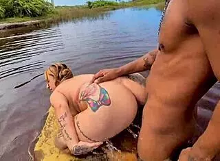 adventurous couple caught bareback fucking big asses wildly in the mangroves outdoors