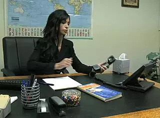 brunette milf secretary, fuck my big tits on desk now