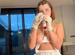 luscious brunette teen nurse 18+ milks big cock cum in hospital