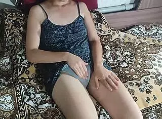 pretty korean brunette fingers tight wet pussy solo on bed closeup