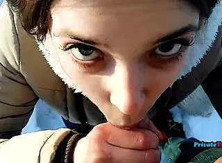 Russian Stepsister's Outdoor Deepthroat Cumshot