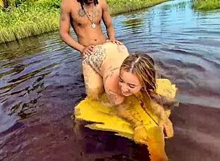 adventurous couple caught bareback fucking big asses wildly in the mangroves outdoors