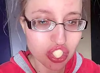 ASMR Bimbo Devours Banana With Pink Lipstick And Long Nails