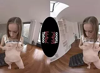 Shaved brunette Jessica Portman masturbates to taboo orgasm