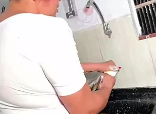 friend sneaks sink fuck during dishwashing chore