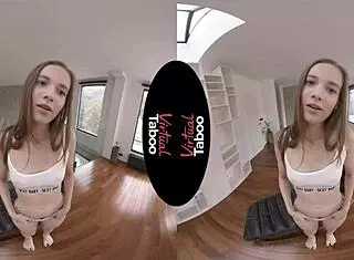 Shaved brunette Jessica Portman masturbates to taboo orgasm