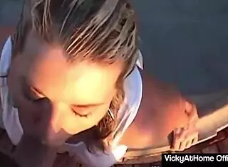 Blonde Vicky Vette Sucks Fucks Rocks Cock Outside