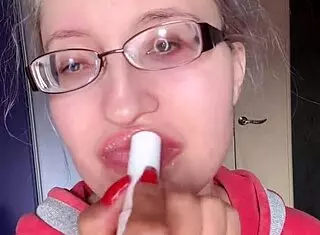 ASMR Bimbo Devours Banana With Pink Lipstick And Long Nails