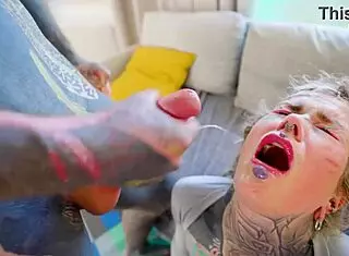 double anal gangbang tattoos her gaping holes with huge facial cumshot!