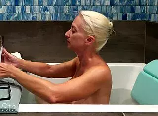 Milf Stella Shaves Pussy and Body While Bathing in Tub