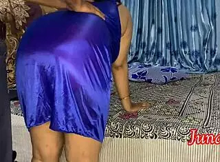 indian housewife in lingerie rides slim boy's monster cock to creampie in bedroom