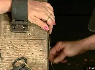 lezdom whips redhead slave gagging on device bondage toys!