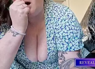 Curvy babe grinds moaning toy while dressed up