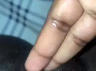 black slut fingers wet pussy solo creampie tease