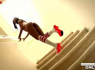 Marie Luv Fingers Her Tight Pussy And Small Tits With Huge Dildo Solo