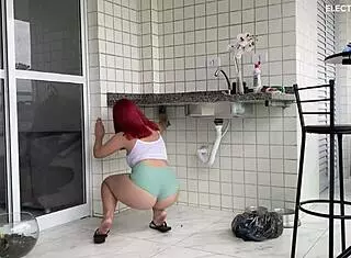 Hot latina maid's tight shorts hug perfect ass