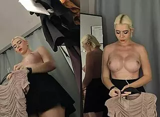 hidden cam spies panty-less girl changing in fitting room