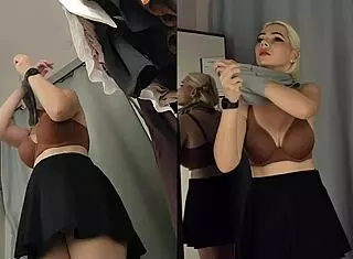 hidden cam spies panty-less girl changing in fitting room