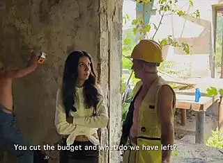 three workers lure shy inspector katty west into wild service fuck with disdiger falcon al kit belove